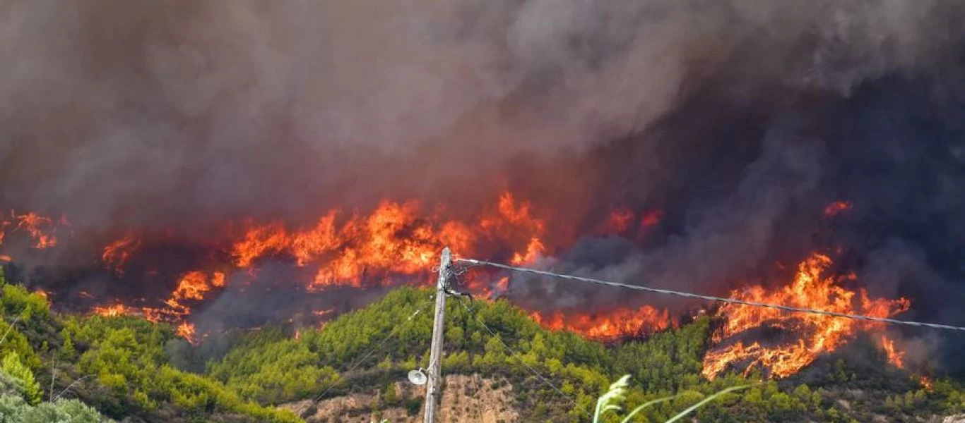 Φωτιά στην Κεντρική Εύβοια στο όρος Δίρφυς στο χωριό Καμπιά